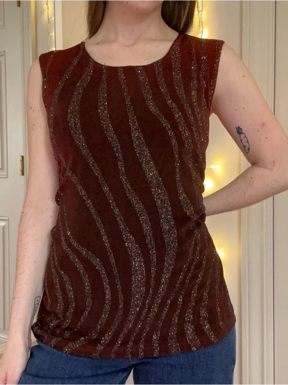 Vintage Maroon and Black Sparkly Top - Picture 3 of 6